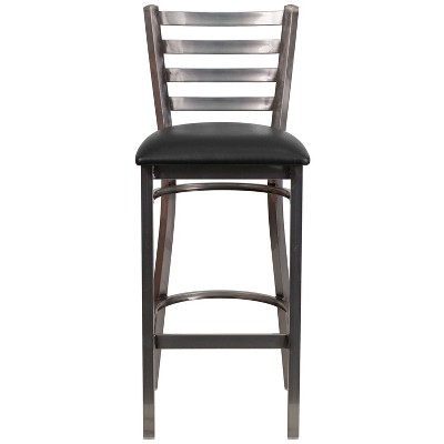 Silver Ladder Back 42" Metal Barstool with Black Vinyl Seat