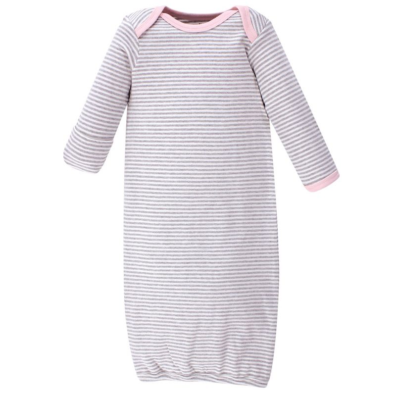 Touched by Nature Infant Girl Organic Cotton Gowns, Pink Gray Scribble, Preemie/Newborn, 2 of 5