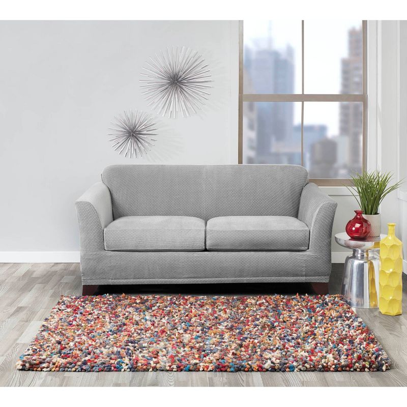 Stretch Modern Block Loveseat Slipcover Gray - Sure Fit, 3 of 5