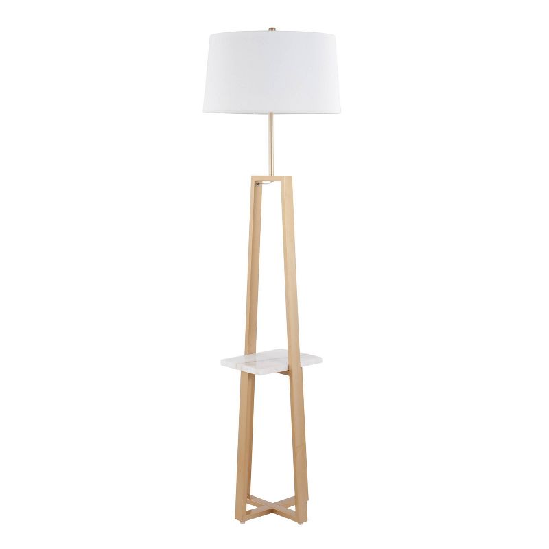 LumiSource Cosmo Shelf Contemporary/Glam Floor Lamp in White Marble and Gold Metal with White Linen Shade, 4 of 11