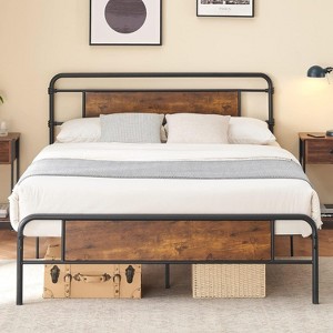 Acekool Rustic Bed Frame - Queen Size with Wood Headboard - 1 of 4