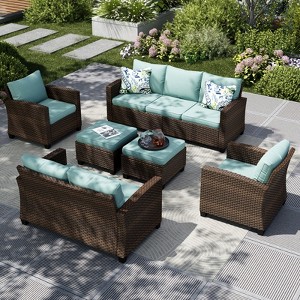 Captiva Designs 6pc Outdoor Patio Wicker Conversation Set with Cushioned Loveseat for Garden Poolside Backyard - 1 of 4