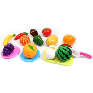 JuzToys Kids Pretend Fruits and Vegetables Toys – Play Food Cutting Toy Set with Cutting Board and Kife for Pretend Play Kitchen Playset - 1 of 4
