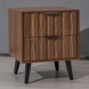 Bekrvio Mid Century Modern Fluted Nightstand with Solid Wood Legs,19.7" Walnut Side Table with Drawers & Open Storage for Bedroom,Living Room - 3 of 4
