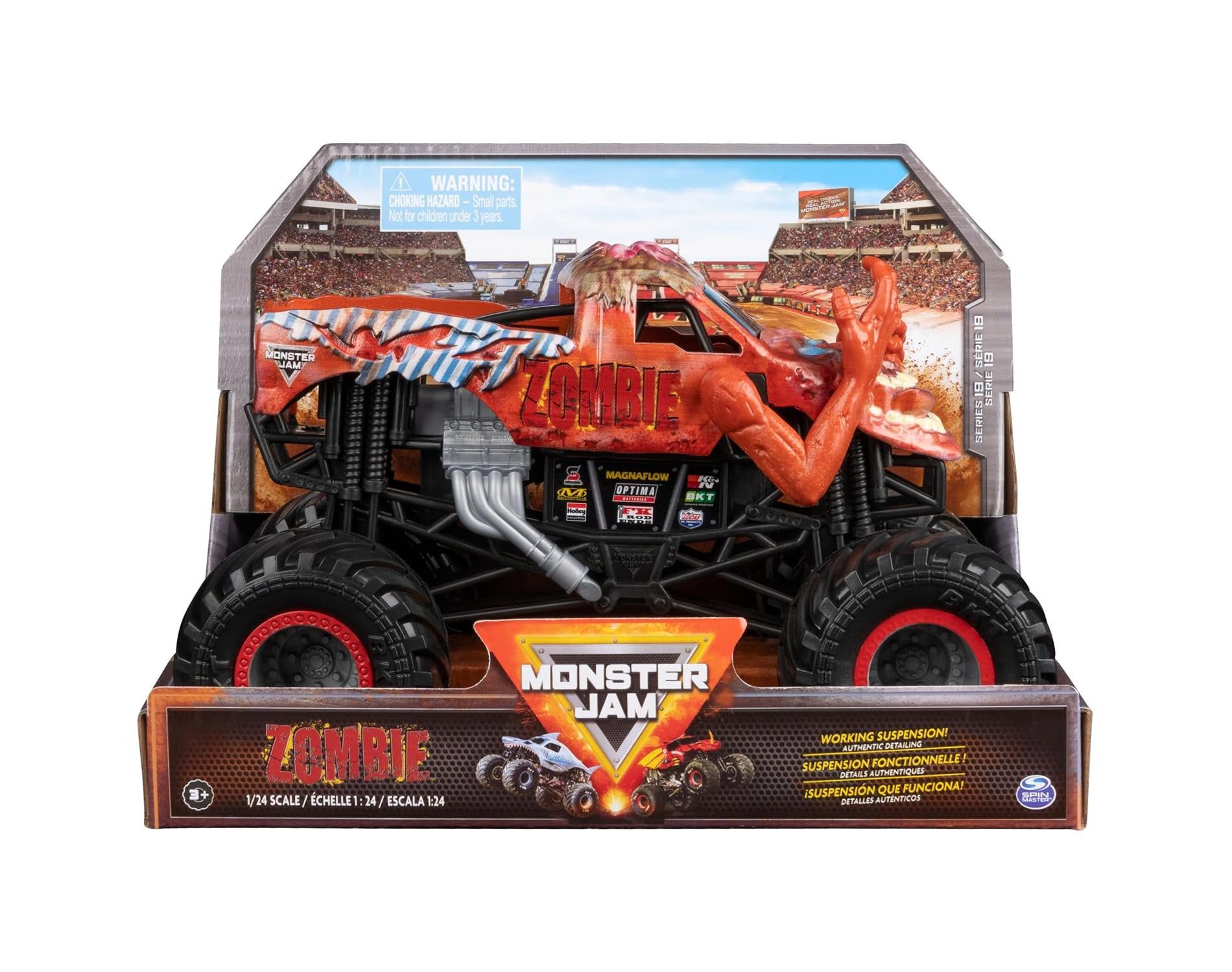 Monster Jam Series 19 Zombie Official 1:24 Scale Die-Cast Monster Truck 2023 with BKT Tires and Working Suspension System Ages 3+