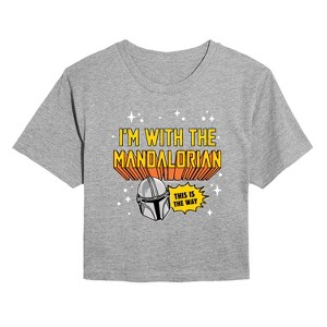 Women's - Star Wars - The Mandalorian Im With Mando Cropped Graphic T-Shirt - 1 of 4