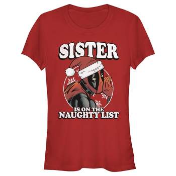 Juniors Womens Marvel Christmas Deadpool Sister on Naughty List T-Shirt