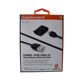 Griffin Charge/Sync Cable Kit for Micro USB Smartphones, iPhone, iPod, or iPad - Black