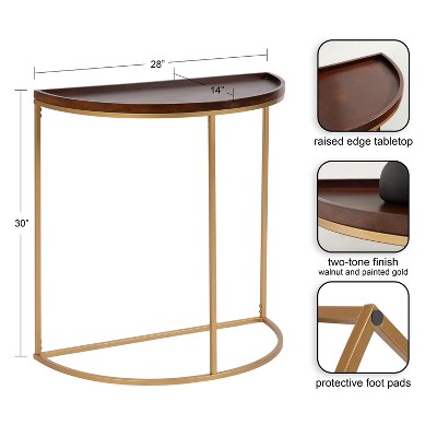 Walnut Brown and Gold Half-Circle Console Table with Storage