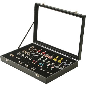 Black Velvet Jewelry Display Tray with Lid, Organizer Storage Case for Necklaces, Bracelets, Rings, and Beads - 1 of 4