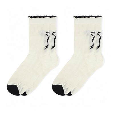 Alilang Women's 2-Pack Bow Pattern Crew Socks with Scalloped Trim and Contrast Details