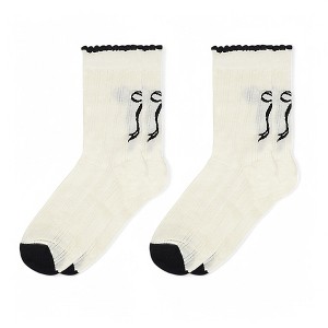 Alilang Women's 2-Pack Bow Pattern Crew Socks with Scalloped Trim and Contrast Details - White - 1 of 4