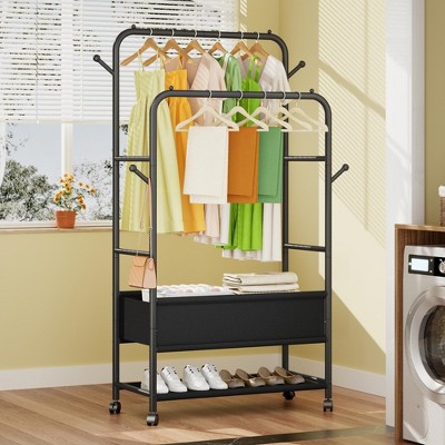 MOEPISY Portable Clothing Rack with Wheels Rolling Clothes Racks