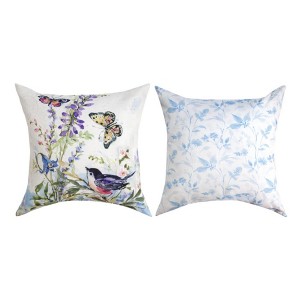 Bird and Butterfly Print - 18" Pillow Climaweave Patio Outdoor Use by Manual Woodworkers & Weavers - 1 of 3