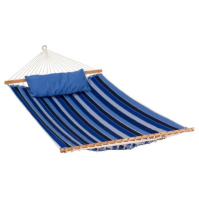 Algoma Sunbrella Quilted Hammock Reversible 11' - Milano Cobalt Stripe/Canvas Capri Solid