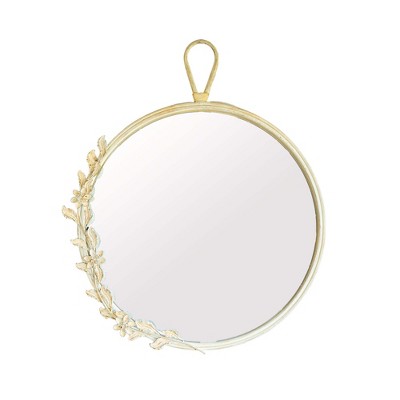 Round White Cottage Floral Wall Mirror Glass & Metal by Foreside Home & Garden
