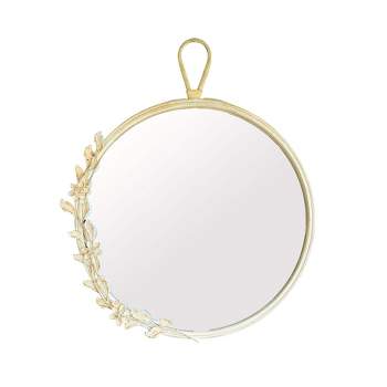 Round White Cottage Floral Wall Mirror Glass & Metal by Foreside Home & Garden