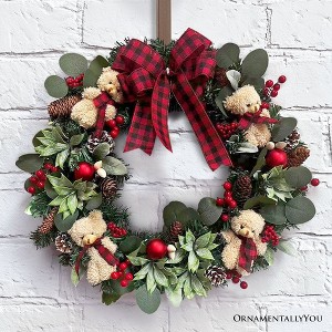 Exquisite Plaid Bow and Bears 20" Christmas Wreath, Holiday Door Decoration| OrnamentallyYou - 1 of 4