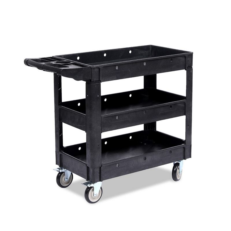 Utility Service Cart, 550LBS Heavy Duty PP Rolling Utility Cart with 360° Swivel Wheels, Large Shelf, Storage Handle, 1 of 6