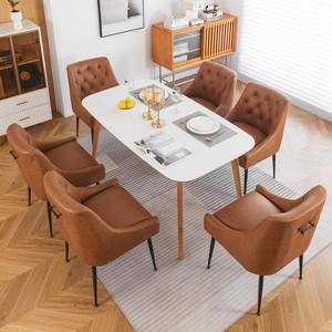 DYHOME Modern Dining Chairs Set of 6, Mid Century Kitchen Dining Chairs with 5.12” Cushions, Upholstered Dining Chairs with Back Pull Rod - 1 of 4