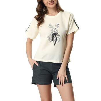 cheibear Womens Sleepwear Short Sleeve T-Shirt with Shorts Cute Print Couple Pajama Sets