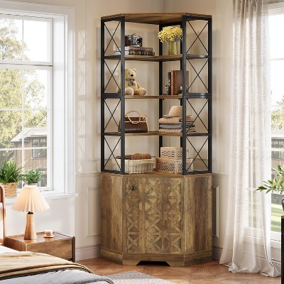 Hommoo 7-Tier Industrial Corner Bookshelf Brown