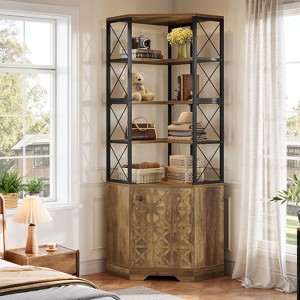 Hommoo 7-Tier Industrial Corner Bookshelf Brown - 1 of 4