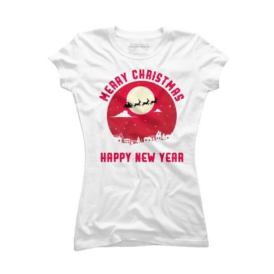 Junior's Design By Humans Merry Christmas - Happy New Year By thriftjd T-Shirt