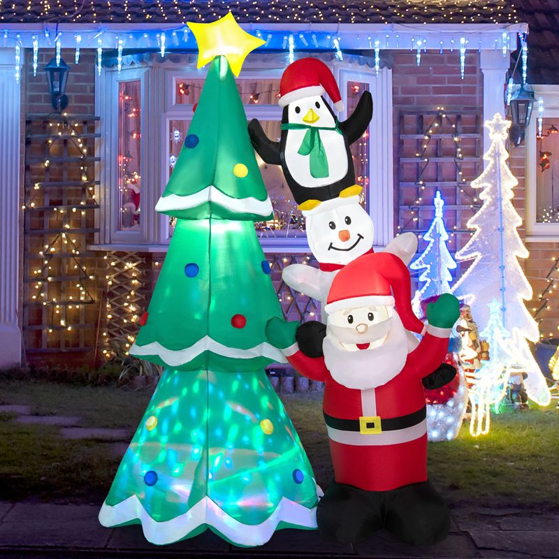 Tangkula 8.7 FT Inflatable Christmas Tree and Santa Claus, Blow up Christmas Tree with Santa Penguin & Snowman Xmas Outdoor Inflatable Decoration, 2 of 11