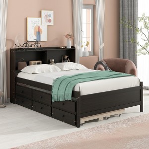 Full/Twin Size Platform Bed with Bookcase Headboard, Twin Size Trundle Bed and Drawers-ModernLuxe - 1 of 4