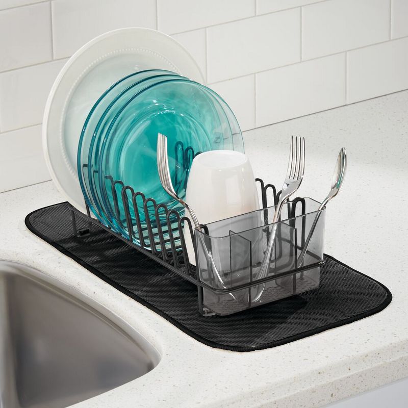 mDesign Kitchen Counter Dish Drying Rack & Microfiber Mat, Set of 2, 3 of 10