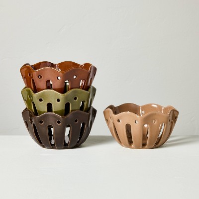 Set of 4 Wavy Edge Mini Berry Bowls Tan/Brown/Green/Winter Tan - Hearth & Hand™ with Magnolia