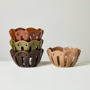 Set of 4 Wavy Edge Mini Berry Bowls Tan/Brown/Green/Winter Tan - Hearth & Hand™ with Magnolia - 1 of 3