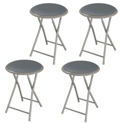 Gray 18-Inch Steel Folding Bar Stools with Padded Seats, Set of 4
