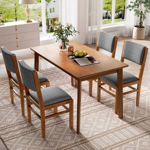 5 PCS Dining Set for 4, Mid-century Modern Dining Table Set with 4 Upholstered Dining Chairs, Brown+Gray - ModernLuxe - 1 of 4
