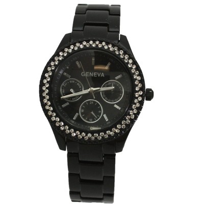 OLIVIA PRATT RHINESTONE BEZEL 3-DIAL METAL WATCH