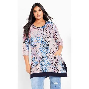 New VOCAL Womens PLUS SIZE CRYSTAL MULTI SUBLIMATION TUNIC SHIRT