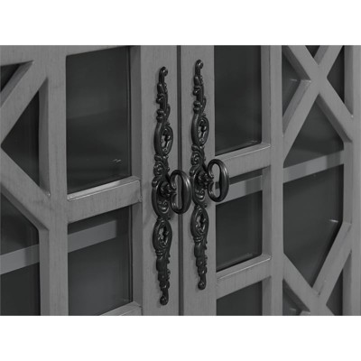 Parisian Antique Gray TV Stand with Trellis Glass Doors