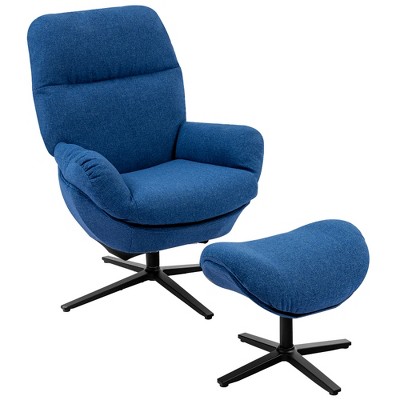 Image of Costway Modern Swivel Rocking Chair & Ottoman Set w/Aluminum Alloy Base Blue