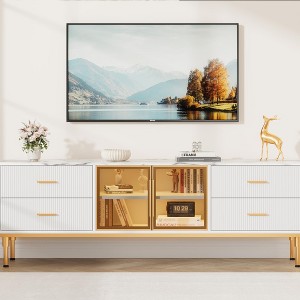 65 Inch TV Stand with LED Lights, Modern Entertainment Center with 4 Drawers & Shelves & Glass Doors, TV Console Table for 55/65/75 Inch TV - 1 of 4