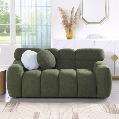 NicBex 64.96 Inch Boucle Loveseat Sofa,2-Seater Upholstered Sofa with 2 Round Pillows for Living Room,Office,Apartment,Green
