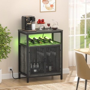 Aheaplus Freestanding Wine Bar Cabinet with Power Outlet and LED Light, Wine Rack Table with Glass Holder - 1 of 4