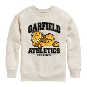 Boys' - Garfield - Sleeping Athletics Graphic Long Sleeve Fleece Sweatshirt - 1 of 4