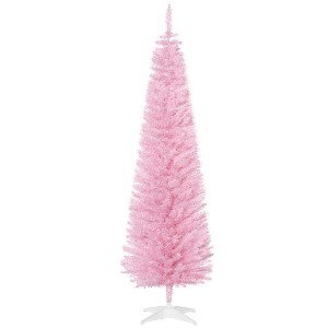 HOMCOM 6 FT Artificial Christmas Pencil Tree Holiday Xmas Tree Home Indoor Decoration, Pink - 1 of 4