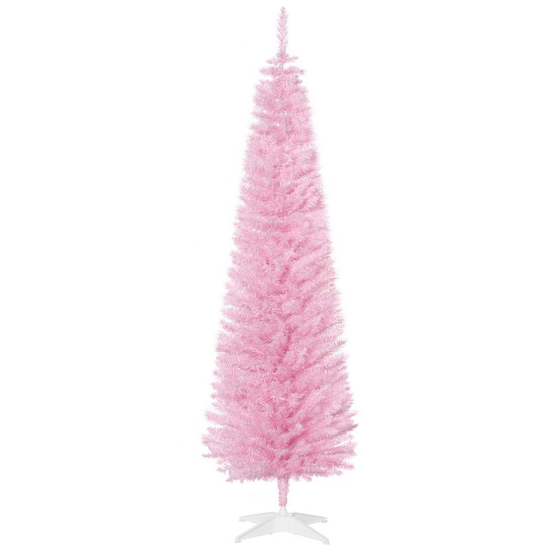 HOMCOM 6 FT Artificial Christmas Pencil Tree Holiday Xmas Tree Home Indoor Decoration, Pink, 1 of 10