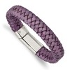 Chisel Stainless Steel Polished Metallic Purple Braided Leather 7.5" Bracelet - 2 of 4