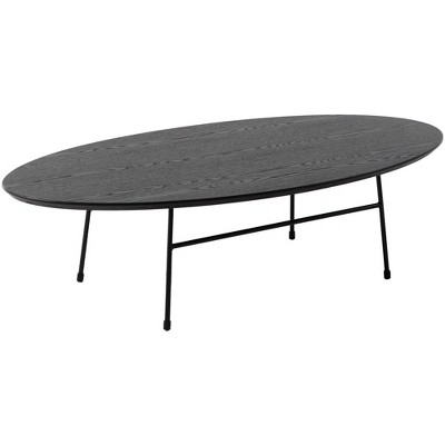 LeisureMod Rossmore Modern Oval Coffee Table with Black Steel Frame