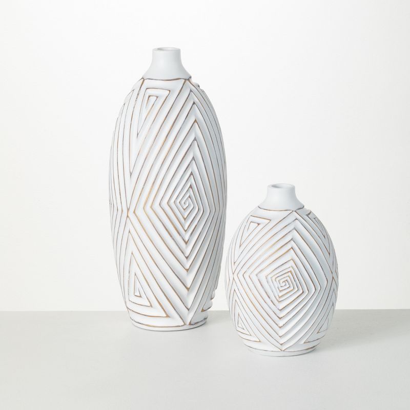 Sullivans Gold Brushed Mod Pattern Vases Set of 2, 17.25"H & 9"H White, 1 of 7