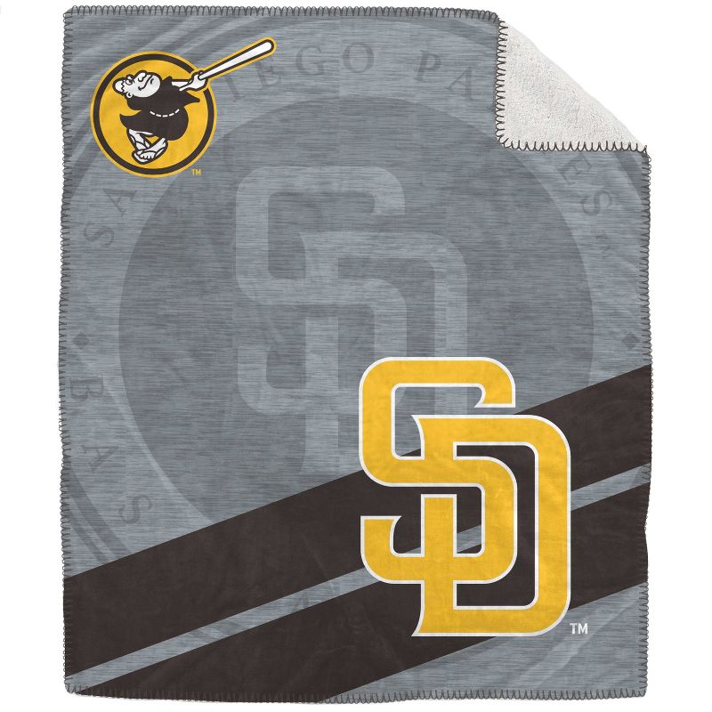 MLB San Diego Padres Corner Logo Faux Shearling Blanket, 1 of 4