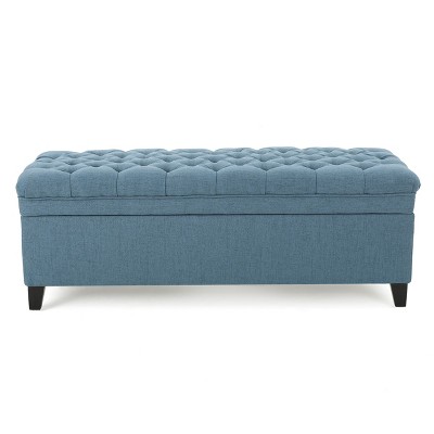 OUTSUPPLY Fabric Storage Ottoman with Birch Legs, Multi-Functional Seat & Hidden Storage, Easy Assembly